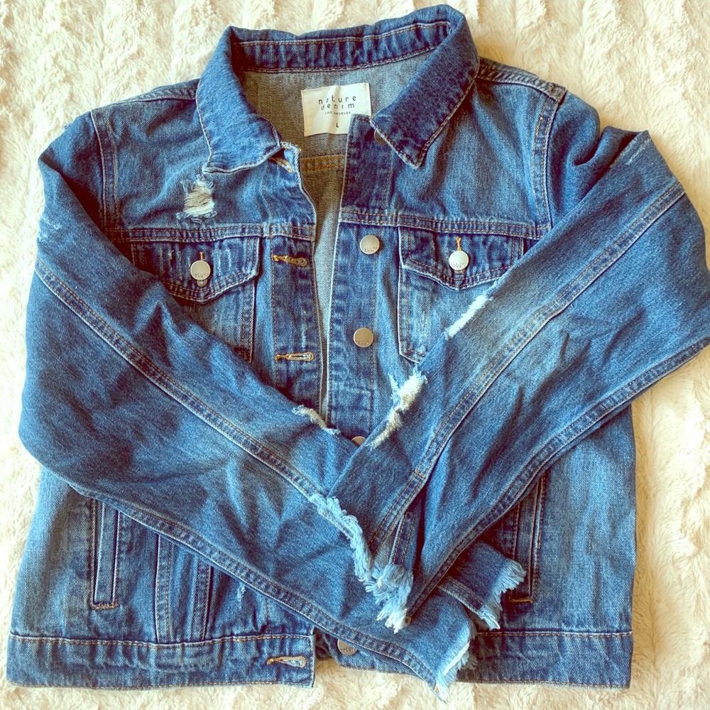 Distressed jean jacket